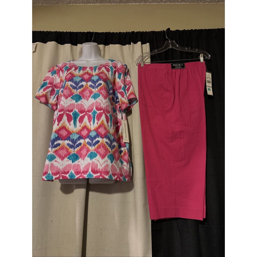 Alfred Dunner Pink California Dreaming Set Size L Top Sz 18 Classic Fit Capris